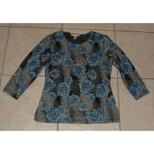 Sparkly Floral Sz Small Casual or Dress Stretchy Semi Sheer Shirt NOTATIONS